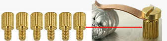 6 each EM-Tec S-Clip stand-off pillars, 4mm height, brass, M2x3 male/female